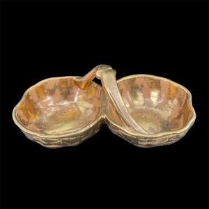 Vtg Stangl Pottery Granada Gold Divided Candy Dish Bowl Handle #3784 Handpainted